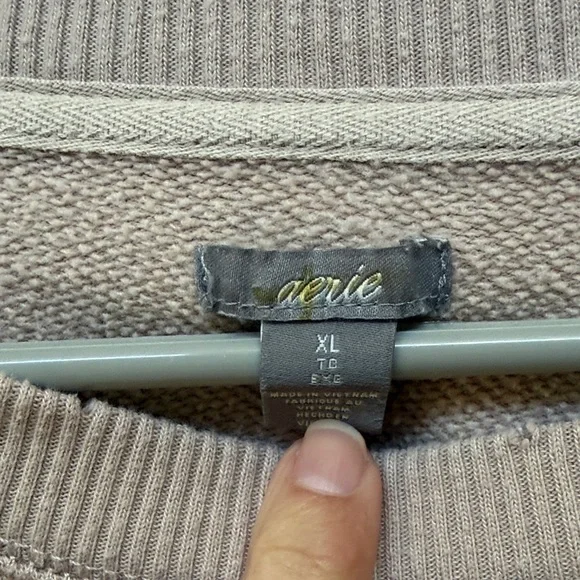 aerie Distressed Lace-Up Side Crewneck Sweatshirt in Taupe - Picture 2 of 5